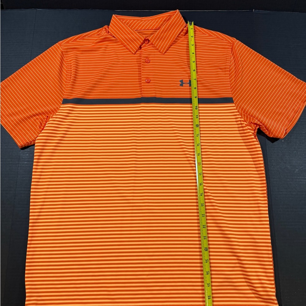 Under Armour - Men's Orange Striped Polo Golf Shirt - HeatGear - Large - Picture 4 of 6